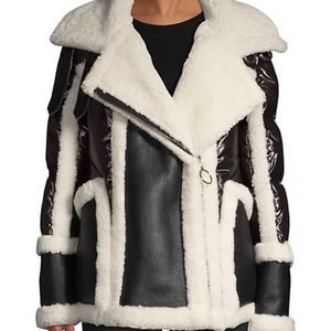 Nicole benisti shearling notch moto puffer jacket